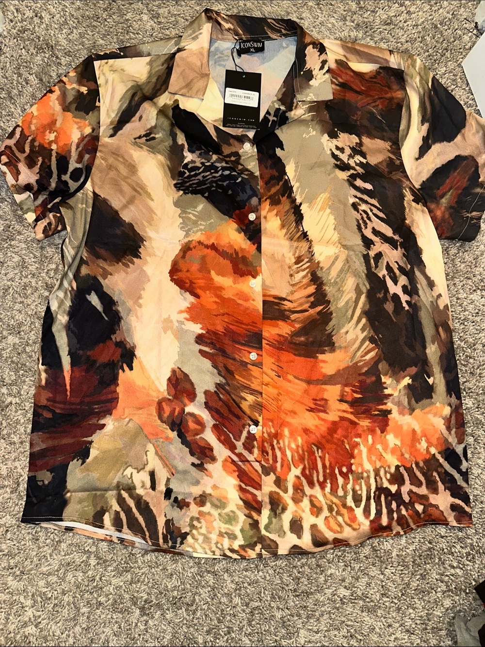 Men’s ICON swim shirt Abstract Animal Print Button-Up Blouse